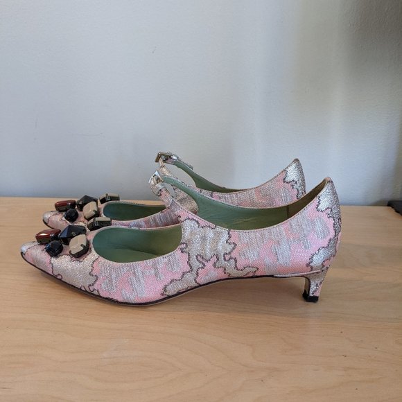PRADA Vintage Brocade Pink Silver Metallic heels - Picture 3 of 10
